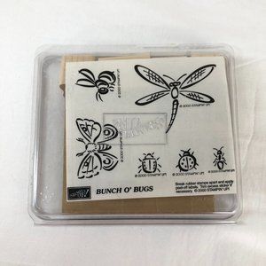 Stampin Up Bunch Of Bugs Wood Mount Rubber Stamp Set NEW Dragonfly Butterfly